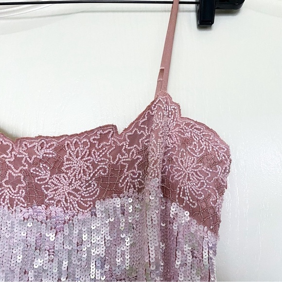 BHLDN Dress Audrey Adele Sequin Mini Shift Beaded Bridal Pink M NWT - Picture 6 of 12
